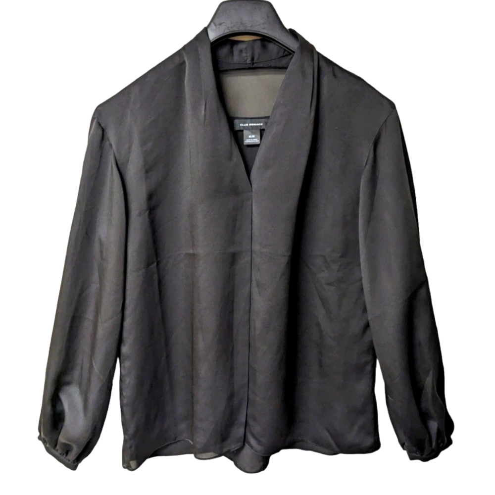 Club Monaco Black Sheer V-Neck Blouse
